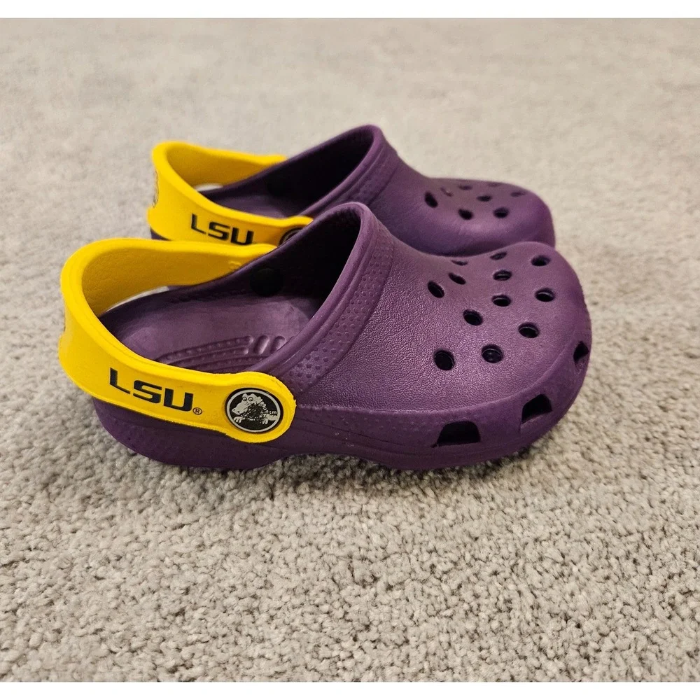 Crocs Toddler 8/9 LSU Tigers Purple‎ Gold Clogs NCAA Licensed Team Shoes